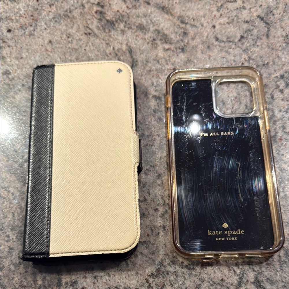 Kate Spade Black and Cream Phone Case Folio